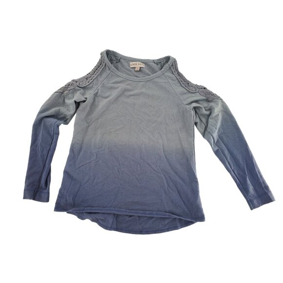 Knox Rose S Sweater Shirt Crochet Boho Cold Shoulder Top Long Sleeve Ombre - Picture 3 of 10